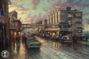 Cannery Row Coucher de soleil Thomas Kinkade Peinture à l'huile